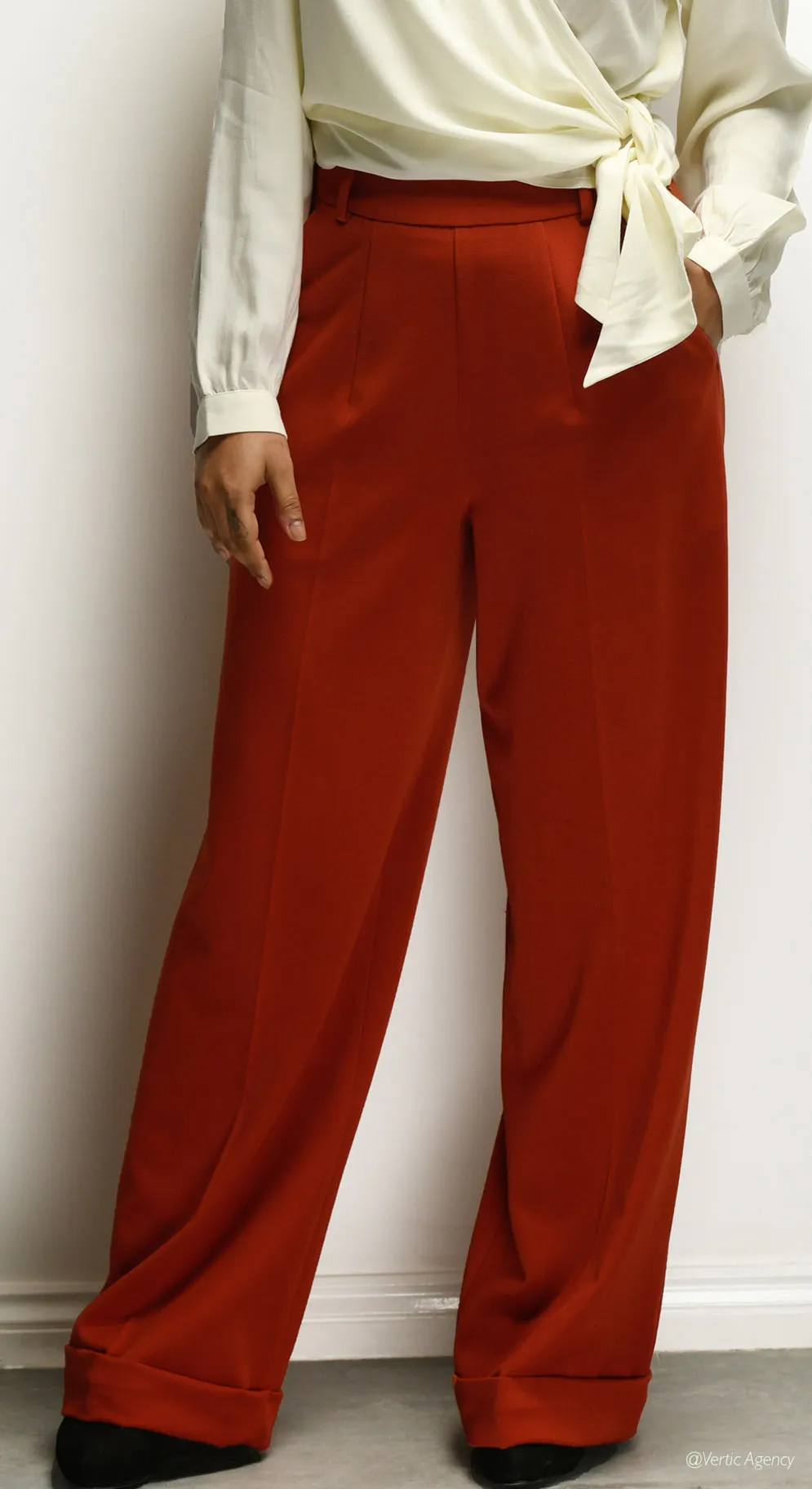 1930s and 40s Classic High Waist Wide Leg Trousers in Rust