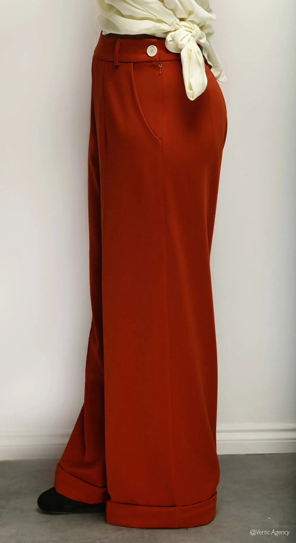 1930s and 40s Classic High Waist Wide Leg Trousers in Rust