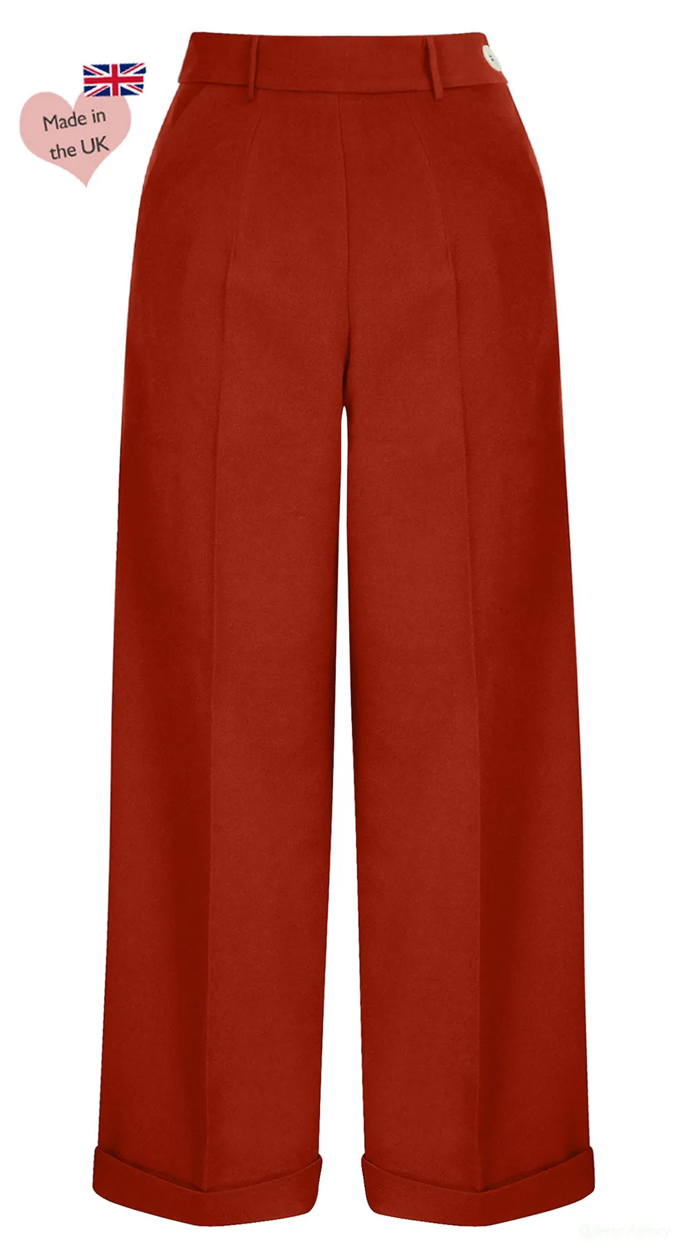 1930s and 40s Classic High Waist Wide Leg Trousers in Rust