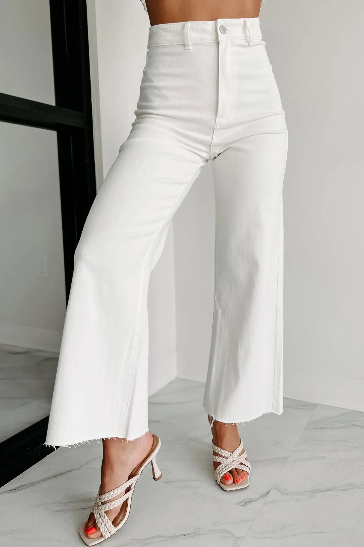 According To Plan High Rise Wide Leg Crop Jeans (White)