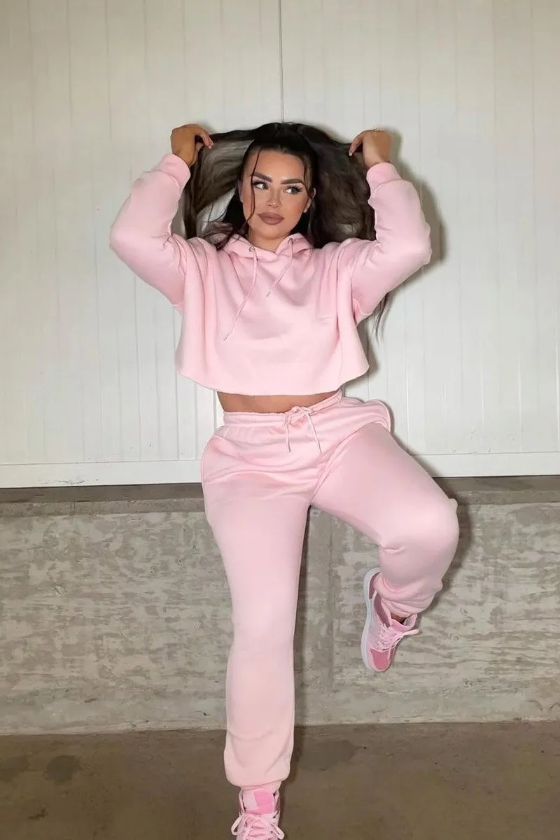 Baby Pink Cropped Oversized Hoodie and Joggers Co-ord - Karenza