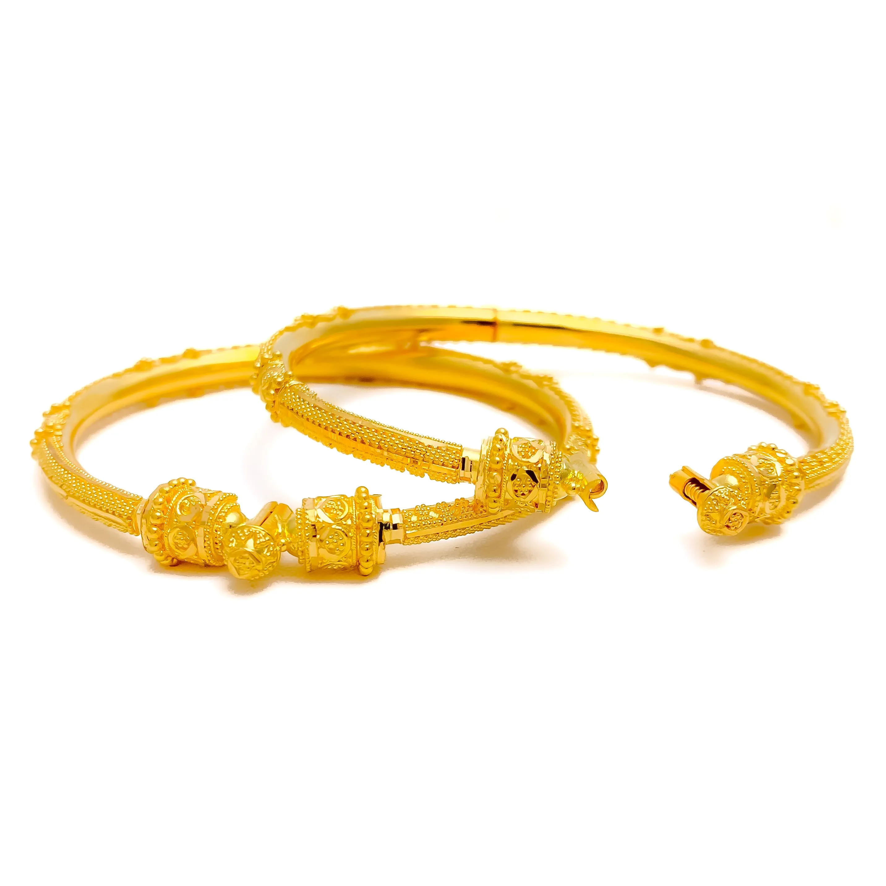 Exquisite Beaded 22K Gold Pipe Bangles - Elegant Palatial Design