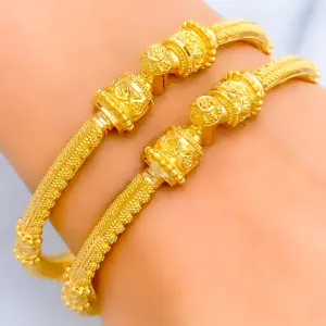 Exquisite Beaded 22K Gold Pipe Bangles - Elegant Palatial Design