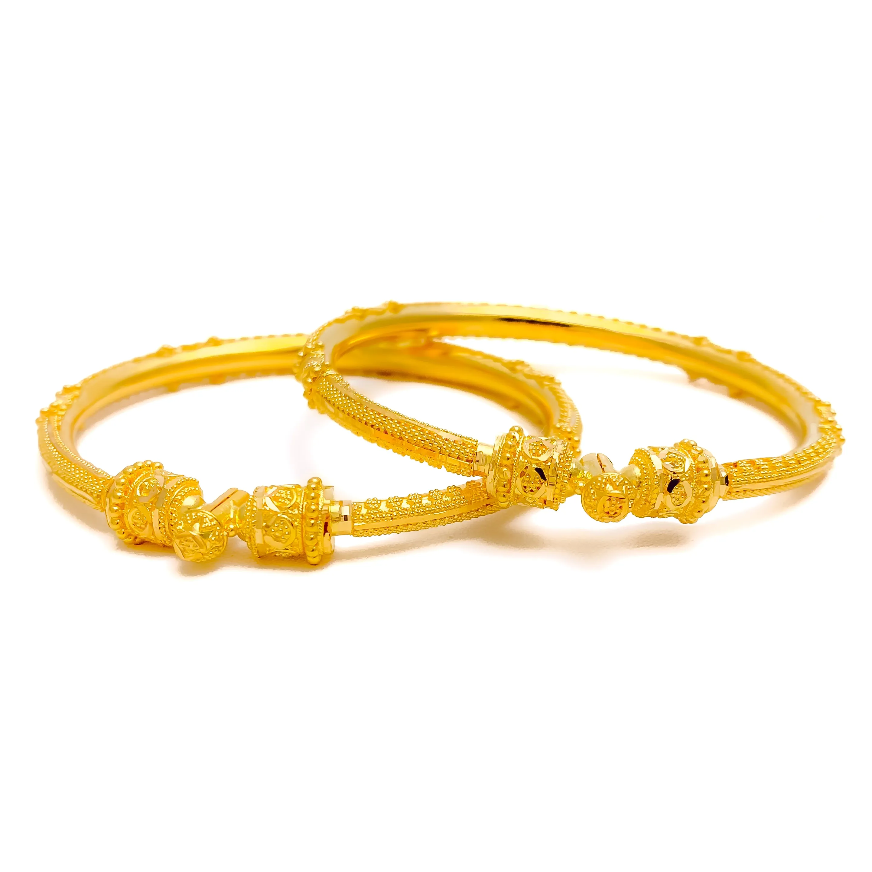 Exquisite Beaded 22K Gold Pipe Bangles - Elegant Palatial Design