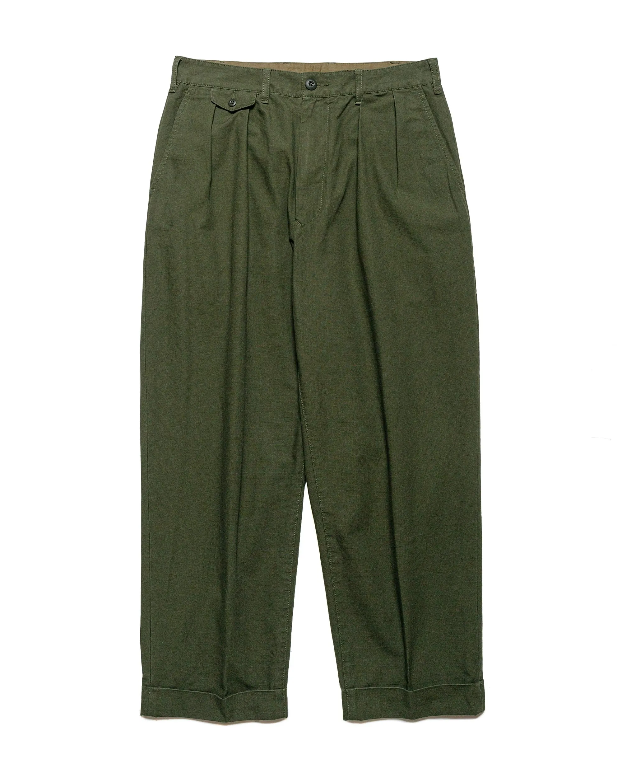 Beams Plus Lost & Found 2Pleats Cotton Ripstop Olive