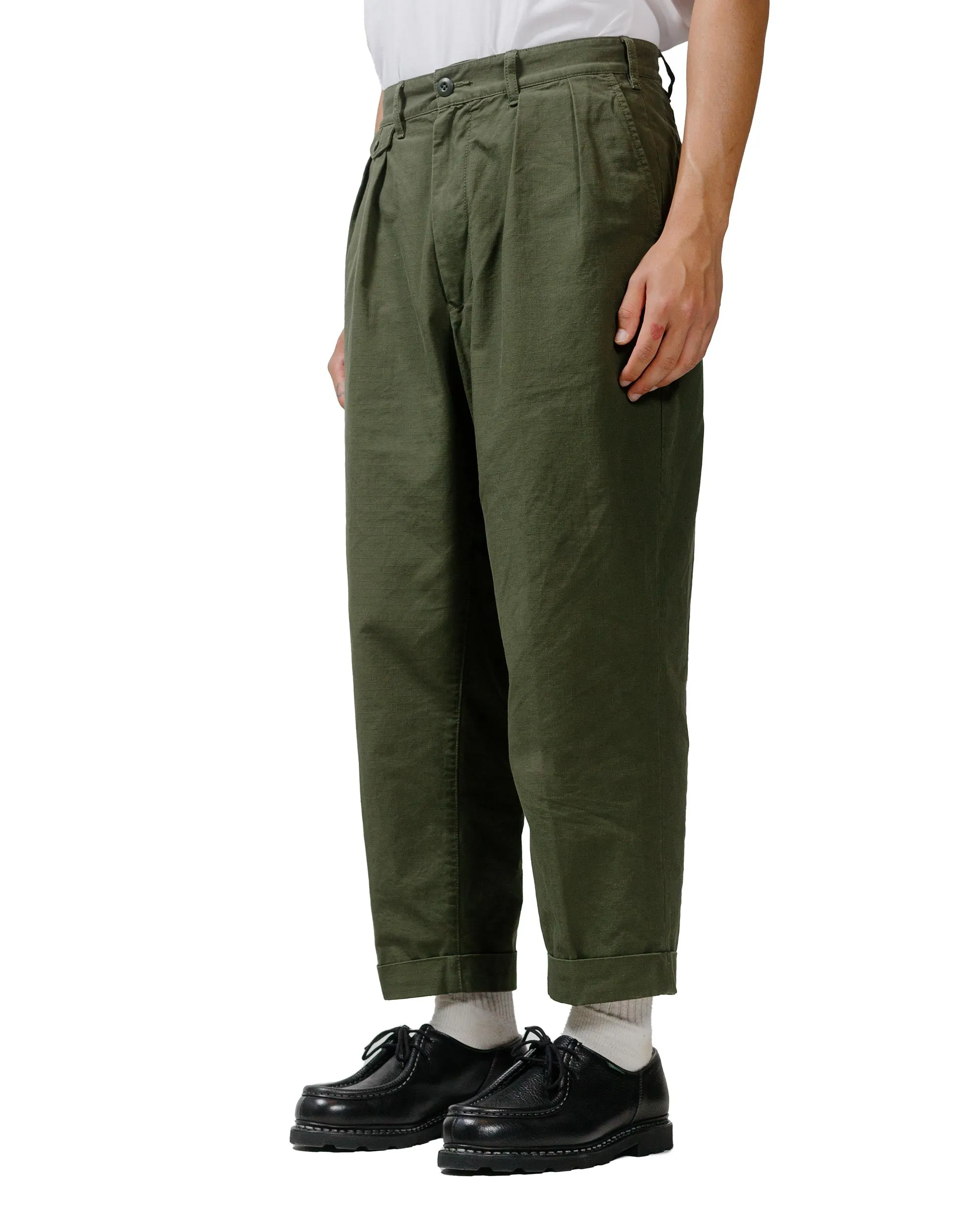 Beams Plus Lost & Found 2Pleats Cotton Ripstop Olive