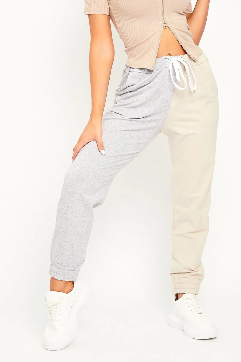 Beige Half Grey Elasticated Waist Joggers - Dasha