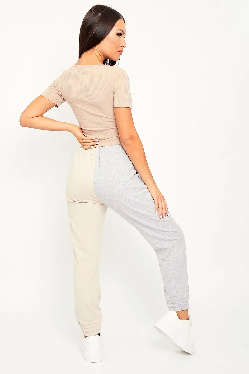 Beige Half Grey Elasticated Waist Joggers - Dasha