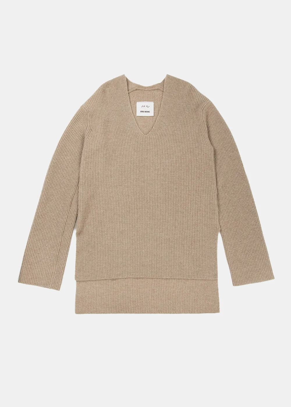 Beige V-Necks Sweater