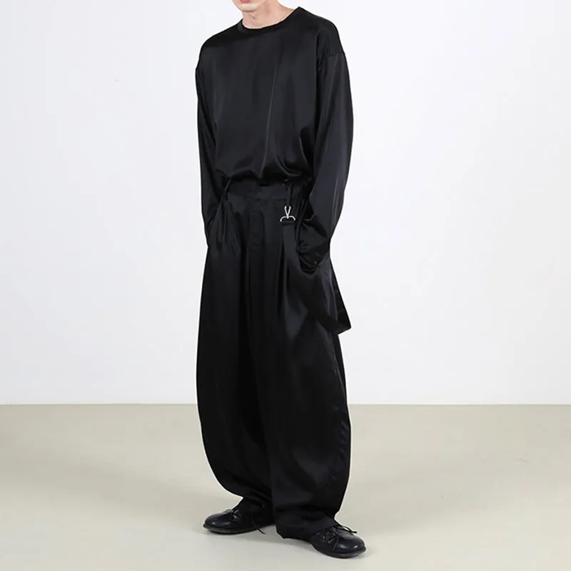 Black Draped Loose Wide Leg Pants