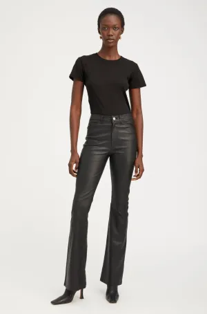 Black Leather 5 Pocket Micro Flare Pants