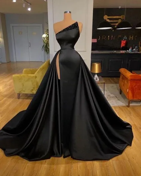 black prom dresses with detachable skirt beaded modest vintage prom gown vestido de fiesta