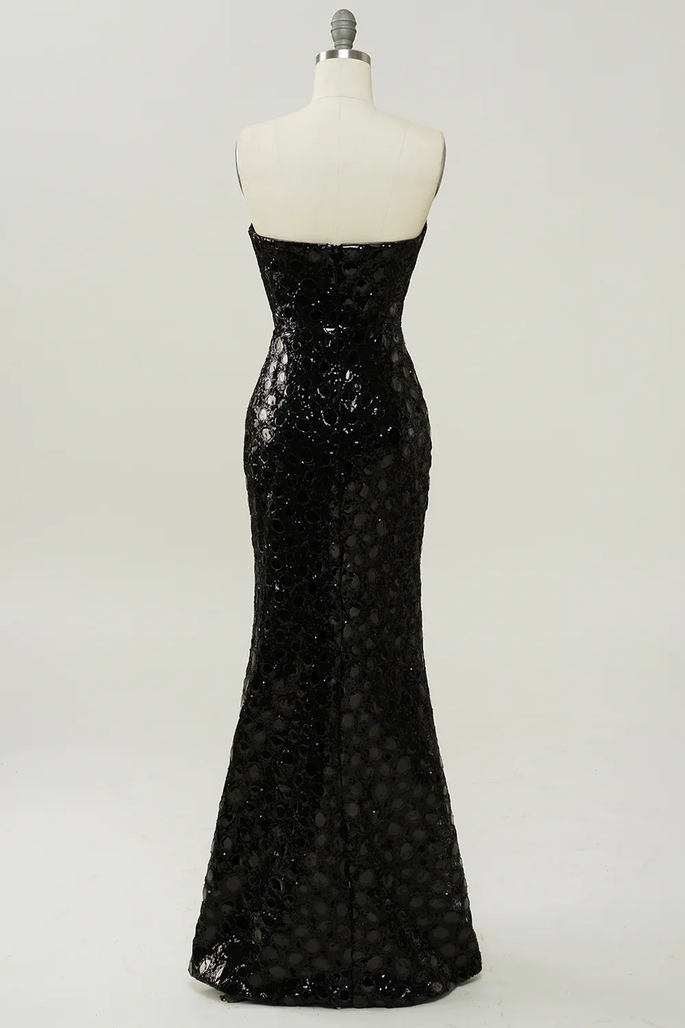 Black Strapless Sequined Mermaid Long Prom Dress with Slit,DP1525