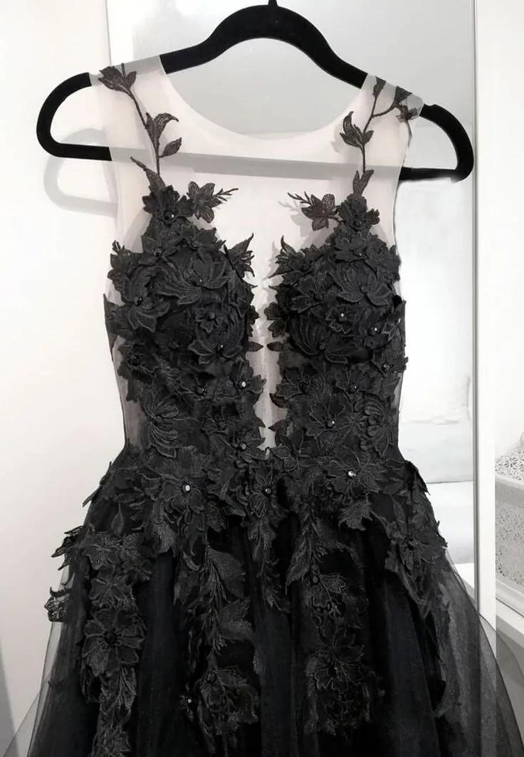 Black Tulle Lace Long Prom Dress Formal Party Dress Graduation Dress,DP586