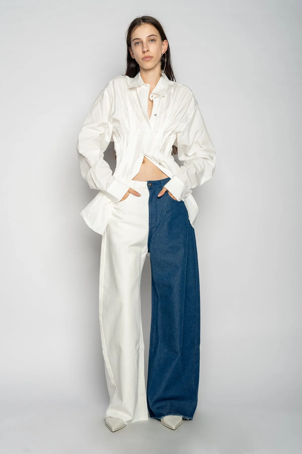 BLUE AND WHITE BOYFRIEND TROUSERS