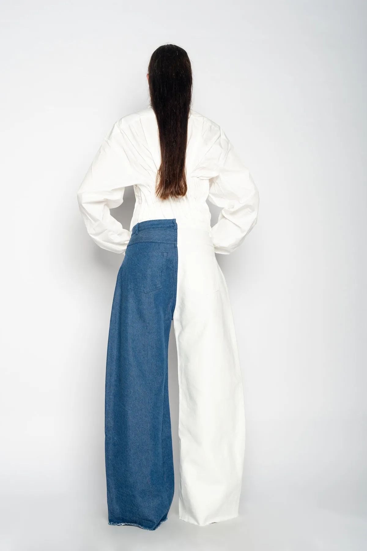 BLUE AND WHITE BOYFRIEND TROUSERS