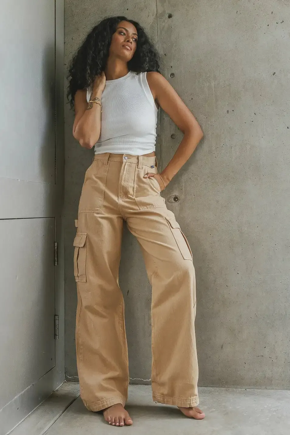 Brianna Cargo Jeans in Tan - FINAL SALE