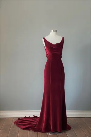 Burgundy Backless Velvet Long Prom Dress Formal Party Dress,DP1061