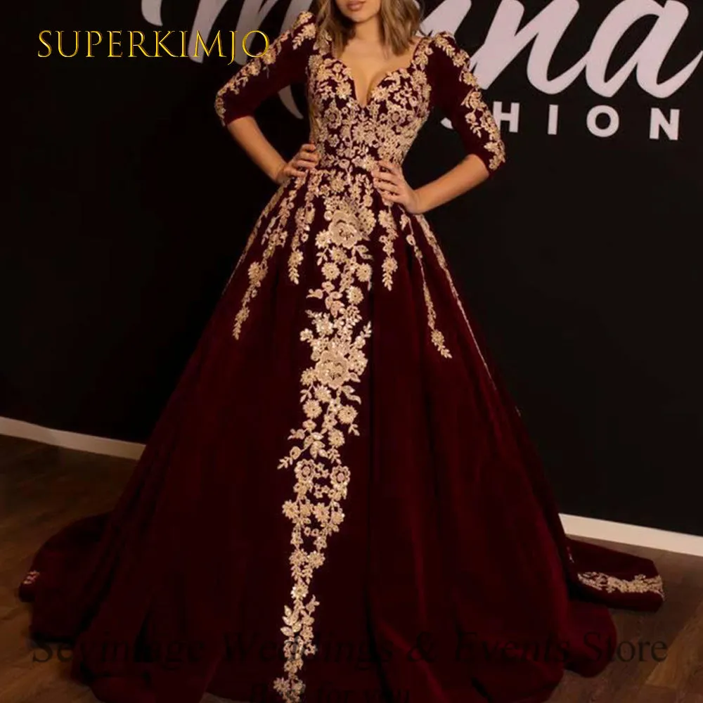 burgundy prom dresses ball gown lace applique vintage luxury elegant prom gown vestido de fiesta