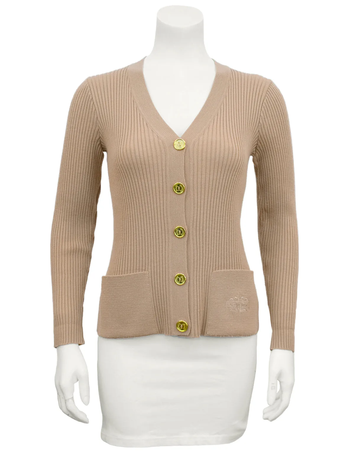 Camel Colour Ribbed Knit Cardigan