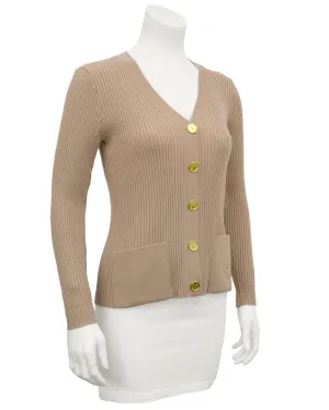 Camel Colour Ribbed Knit Cardigan