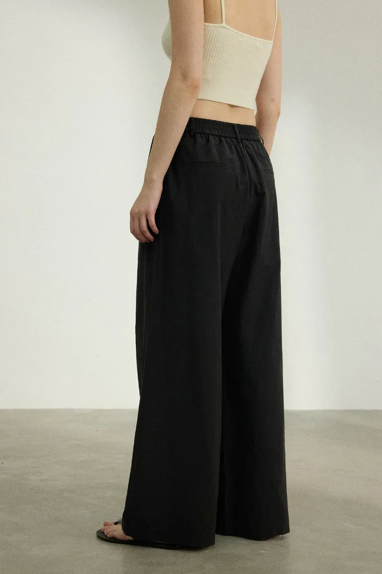 Cotton blend ultra-wide leg pants | 3 color