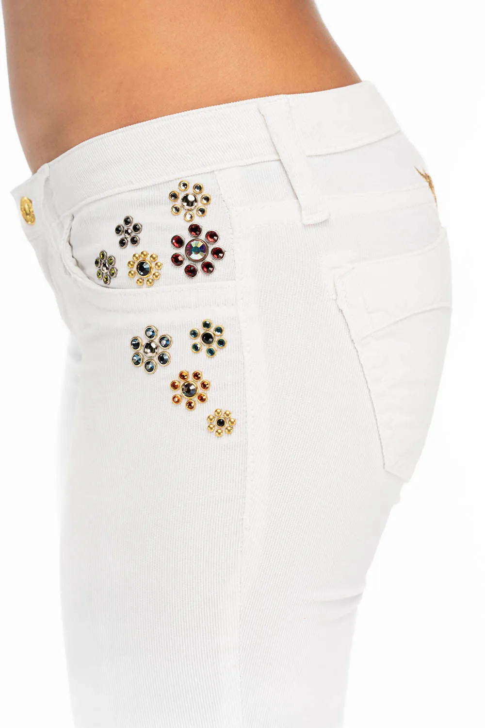 CRYSTAL FLOWER STRAIGHT LEG BABY CORDS IN WHITE