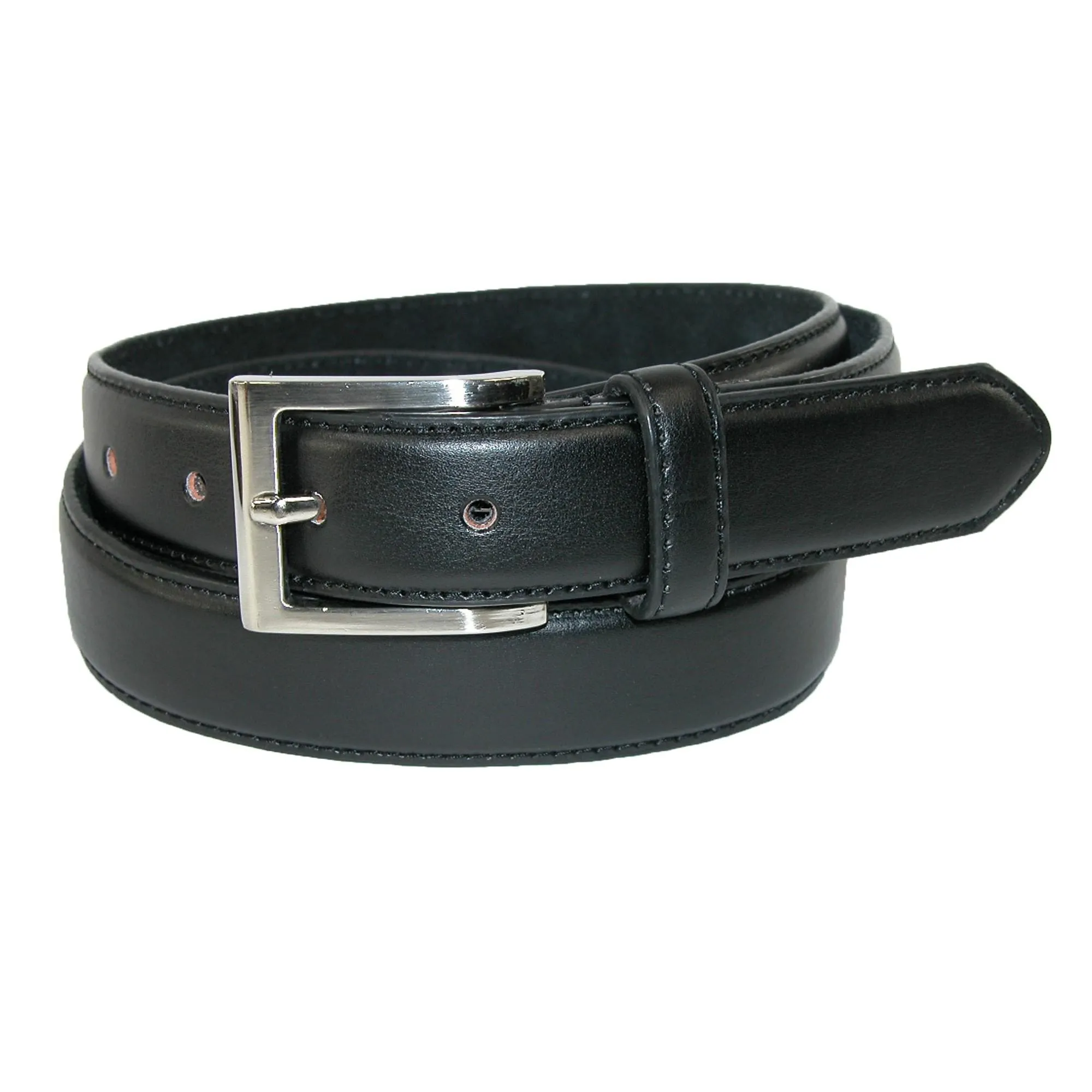 CTM® Men's Big & Tall Leather Basic Dress Belt with Silver Buckle