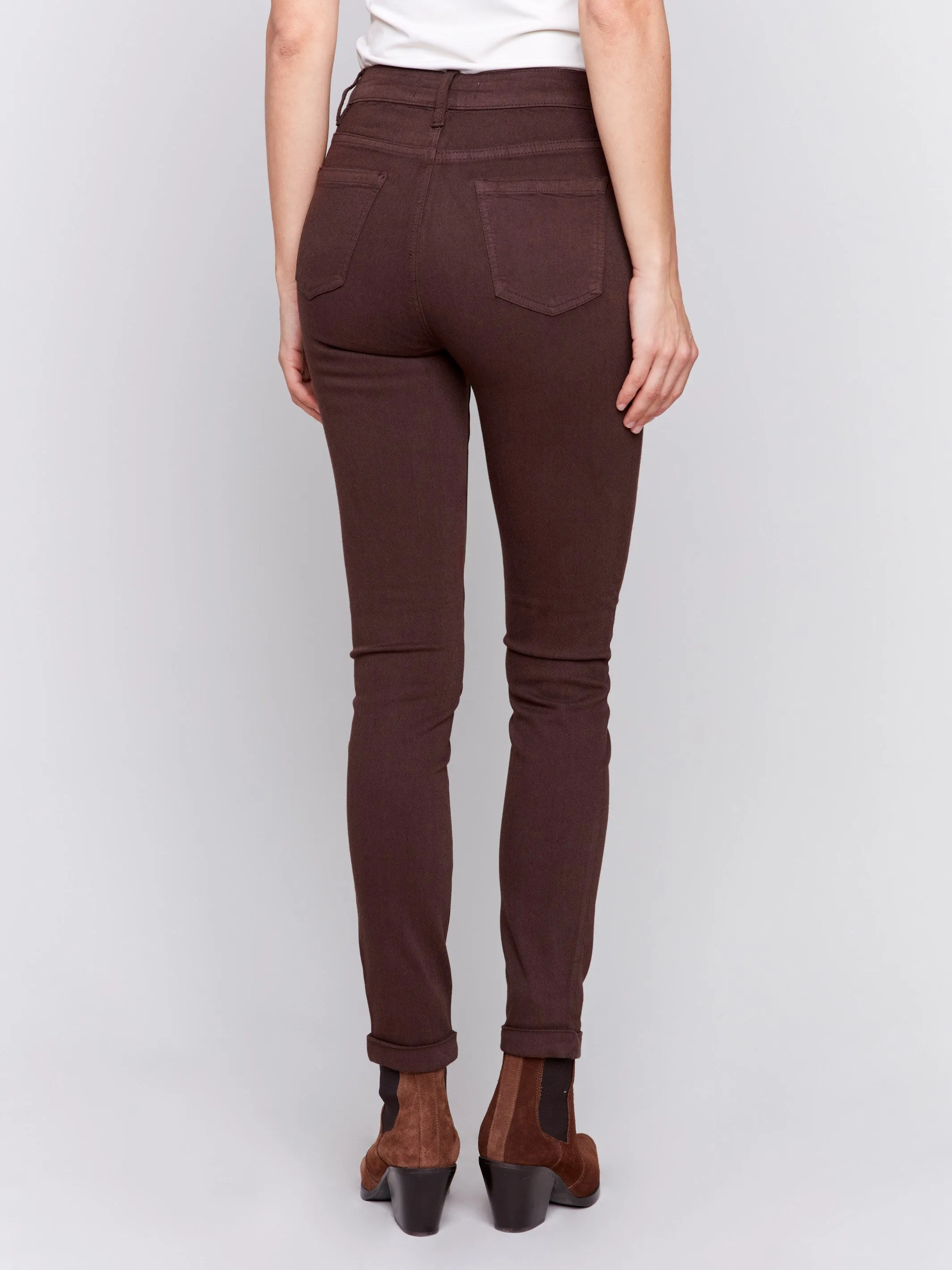 Cuffed Hem Twill Jeans - Mocha