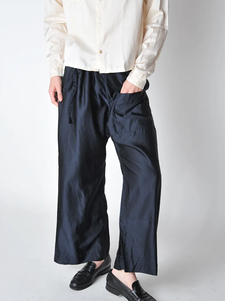 Dark Navy Satin Wide Leg Japanese Pants