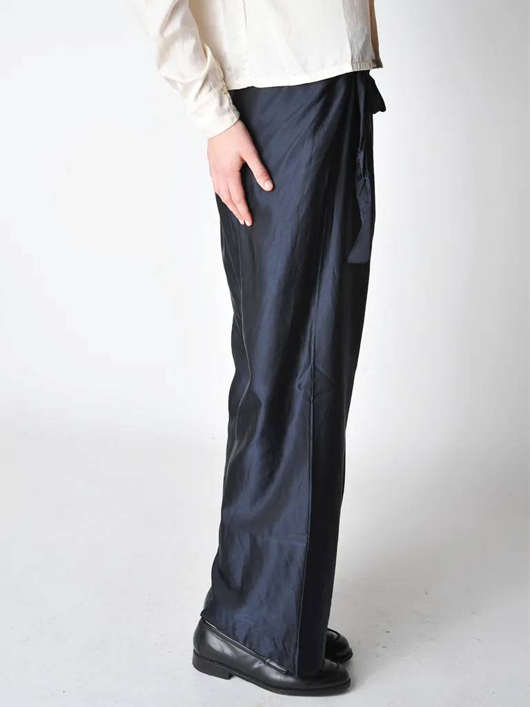 Dark Navy Satin Wide Leg Japanese Pants