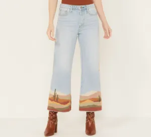 Driftwood Womens Desperado Light Wash High Rise Cropped Charlee Jeans - Trendy, Comfortable Fit with Stylish Distressed Details