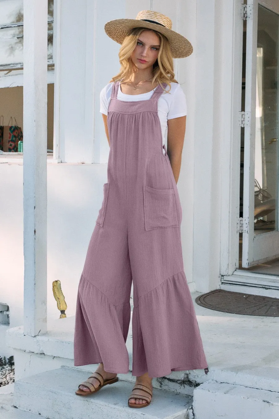 Dusty Lavender Linen Wide Leg Jumpsuit