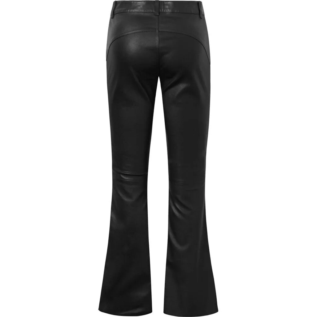 Flare RW Cleo leather pants in soft quality / 50678 - Black (Nero)