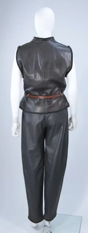 GIANNI VERSACE Leather Vest & Pant Set, Metal Studs Size 2-4