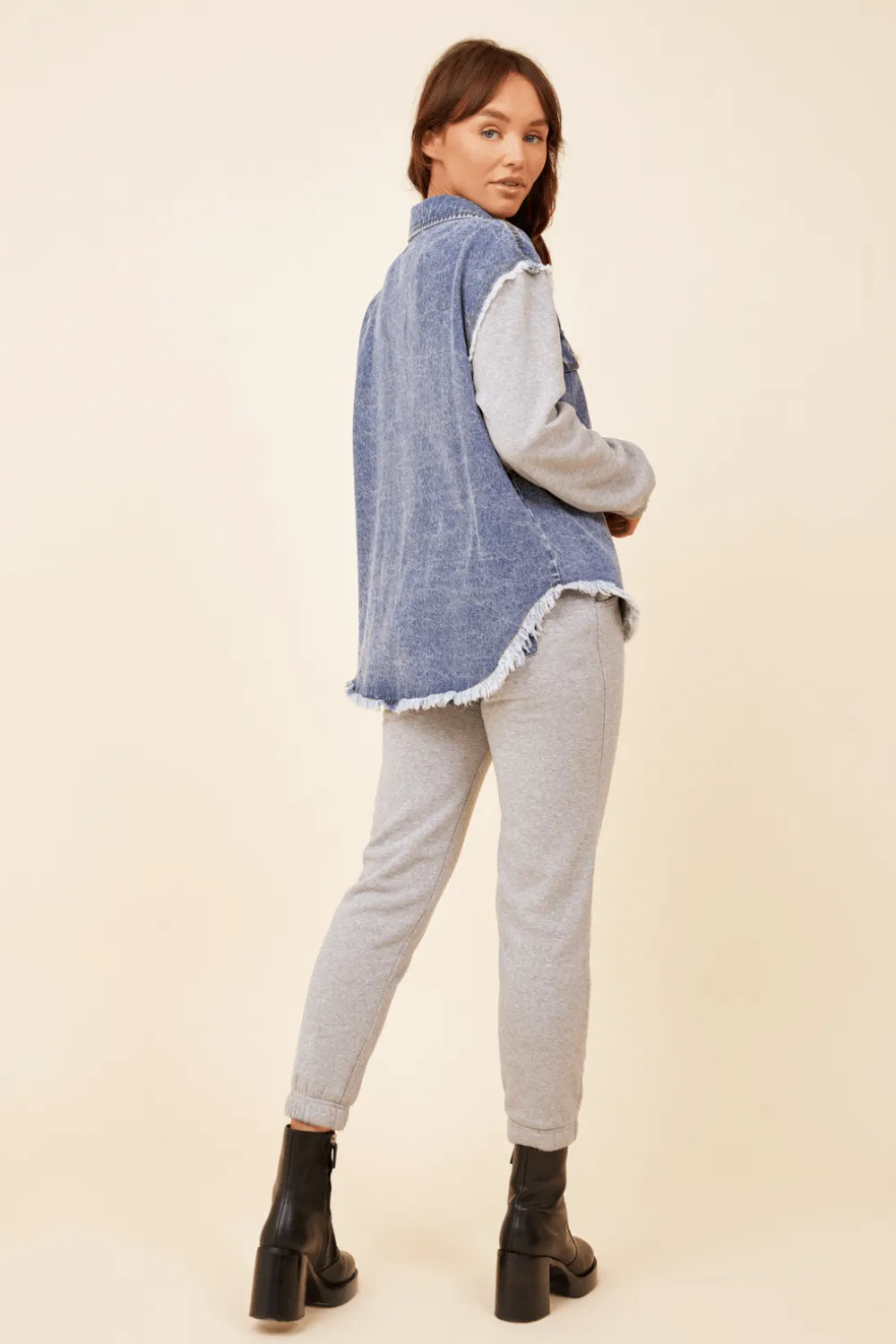 Heathered Grey / Washed Blue Denim Fleece Combo Shacket