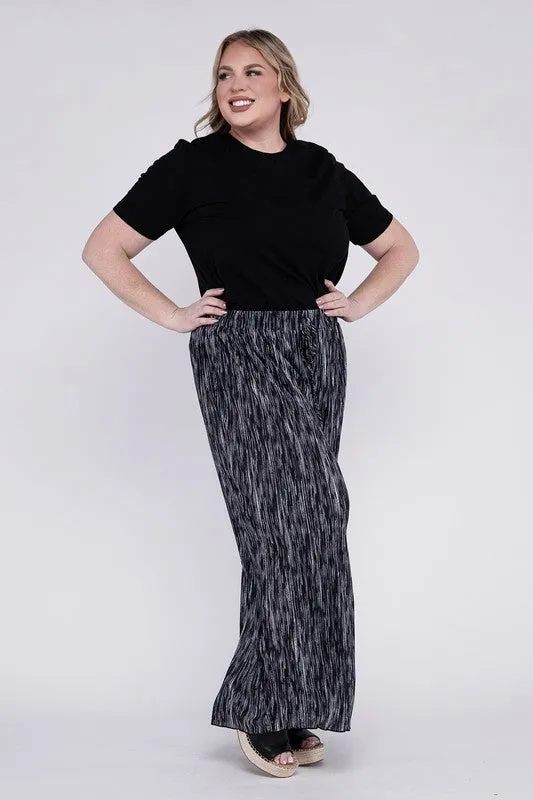 HI Curvy Plus Size Women Drawstring Waist Wide Leg Pants