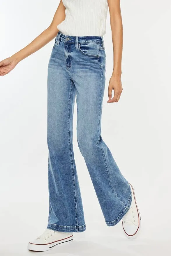 Kan Can High Rise Medium Wash Wide Leg Flare Jeans