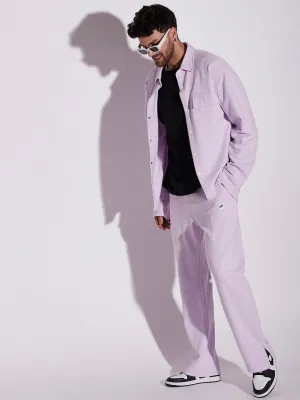 Lavender Pleated OverShirt And Pants Combo Set