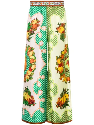 LEMONIS FLORAL AND FRUIT PRINT SILK TROUSERS