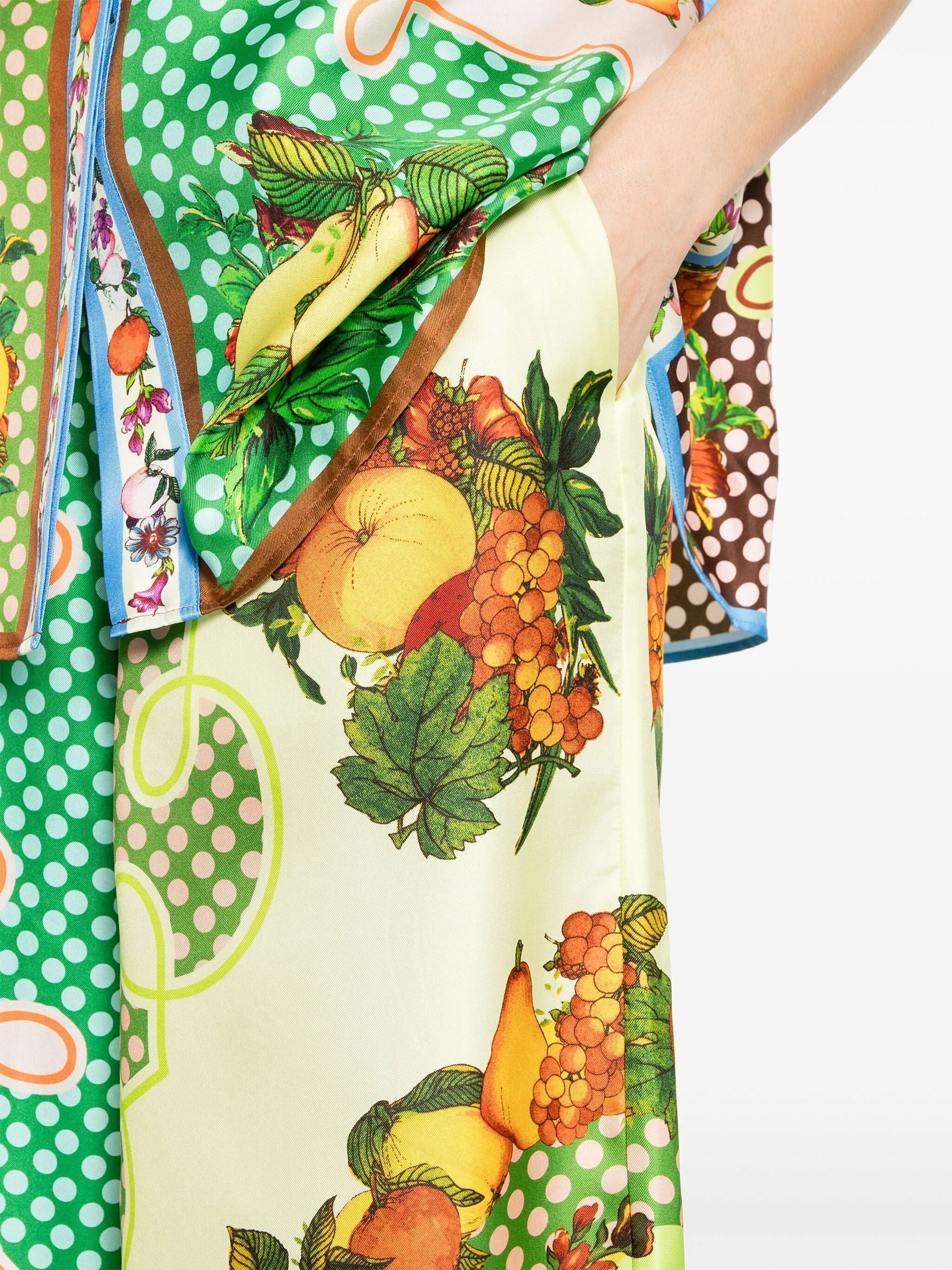 LEMONIS FLORAL AND FRUIT PRINT SILK TROUSERS