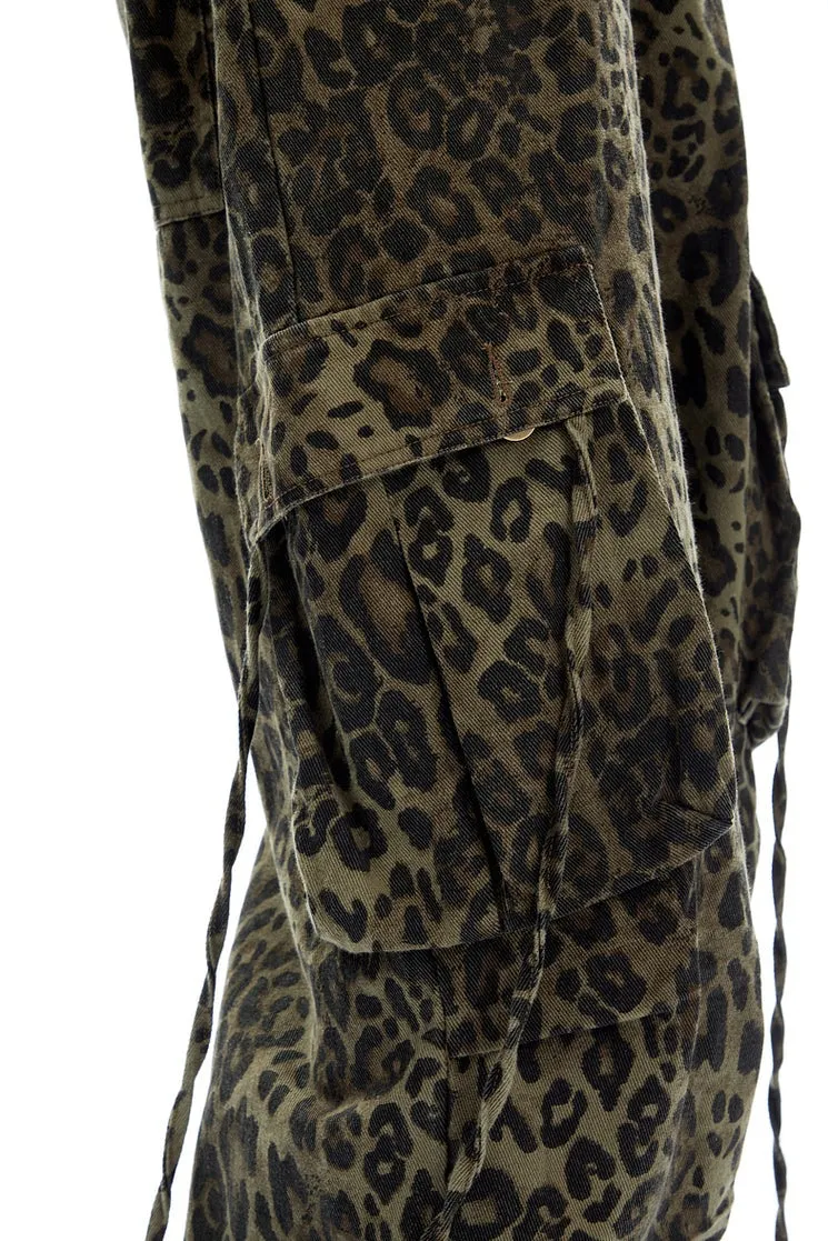 Leopard Print Wide-Leg Drawstring Pants