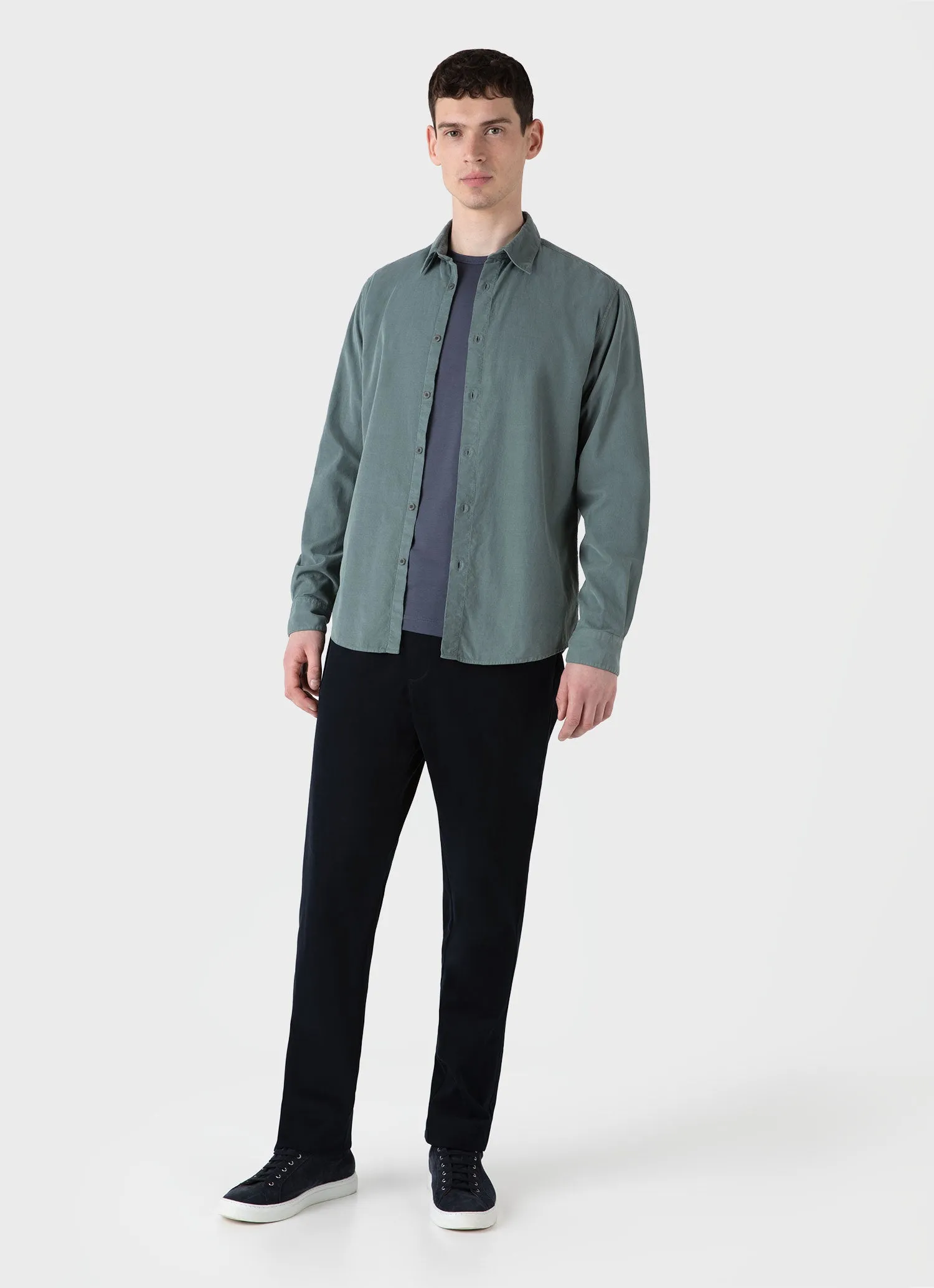 Men's Fine Cord Shirt in Smoke Green