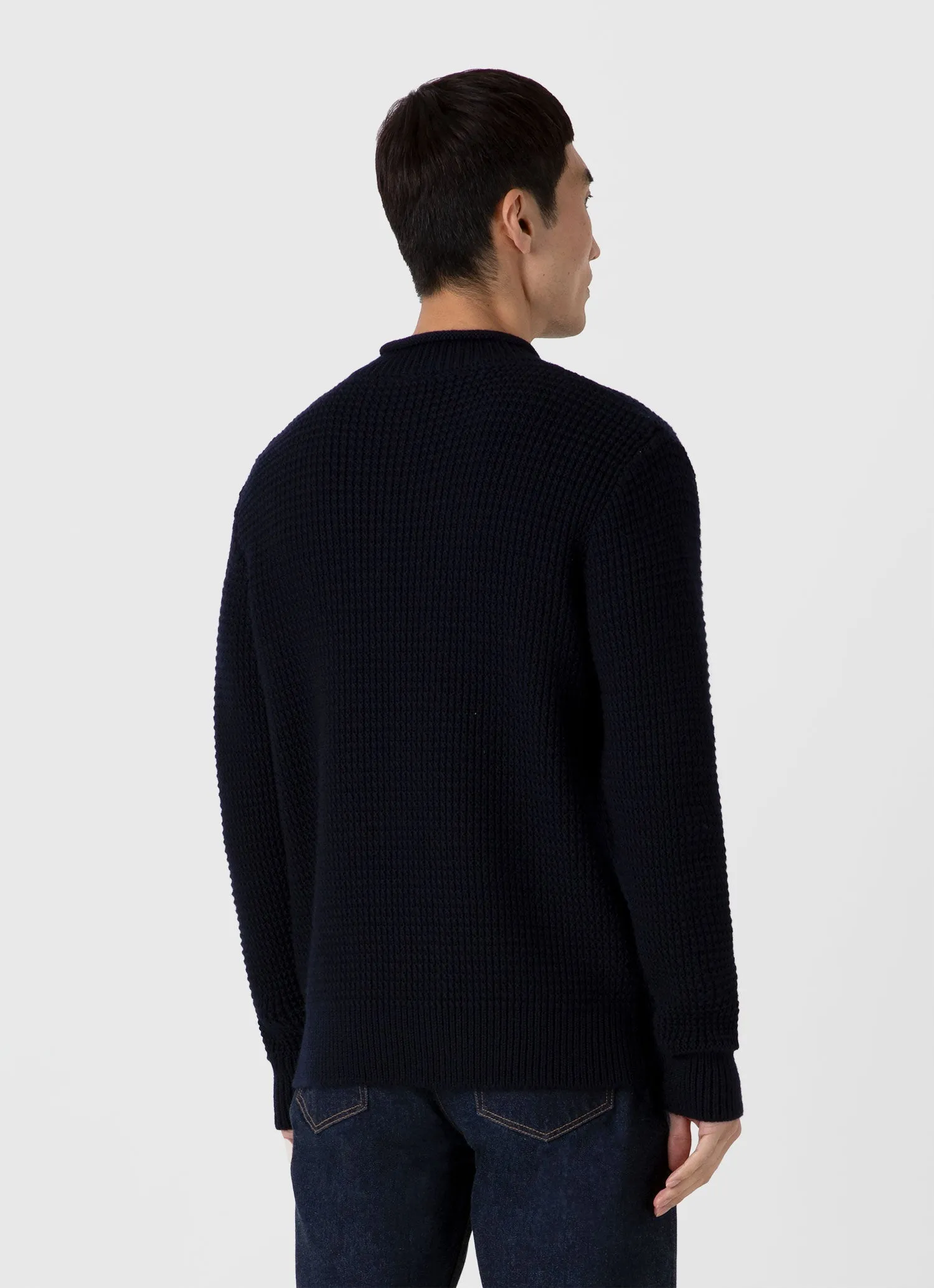 Men's Merino Fisherman Jumper in Navy