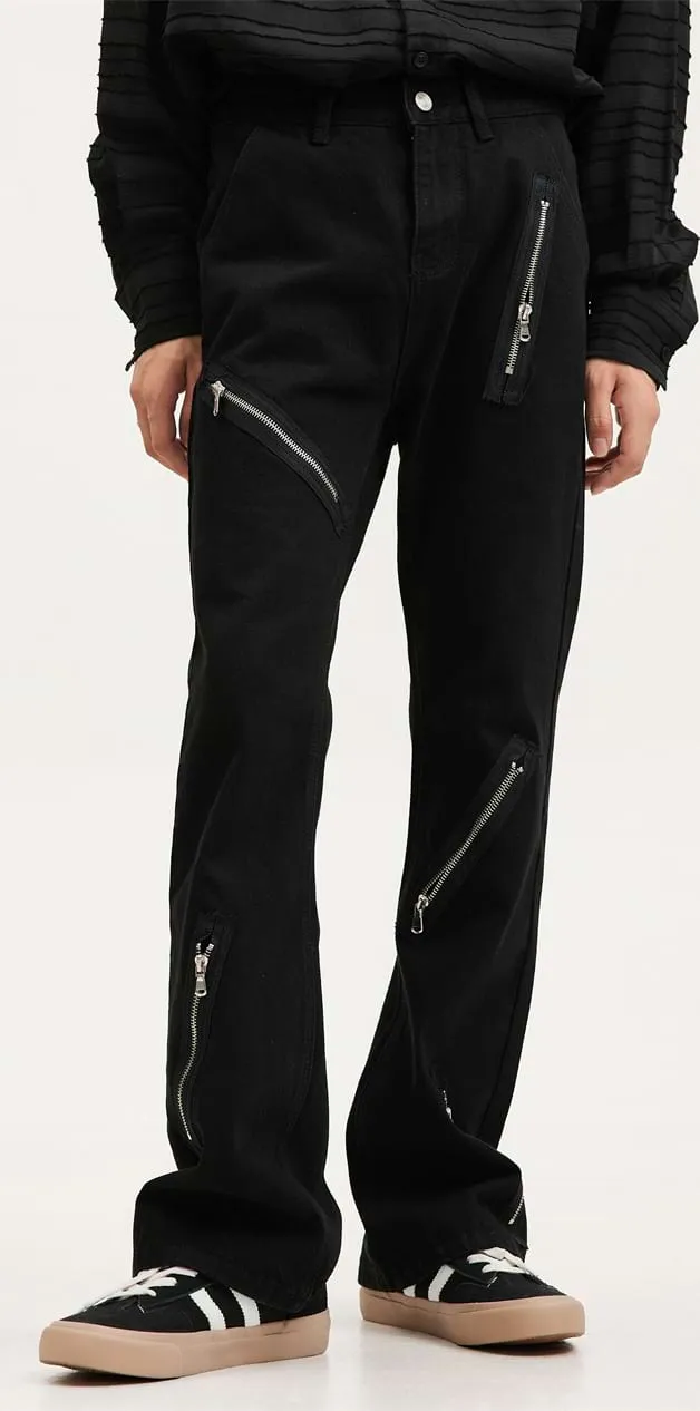 Multi Zip Straight Fit Jeans