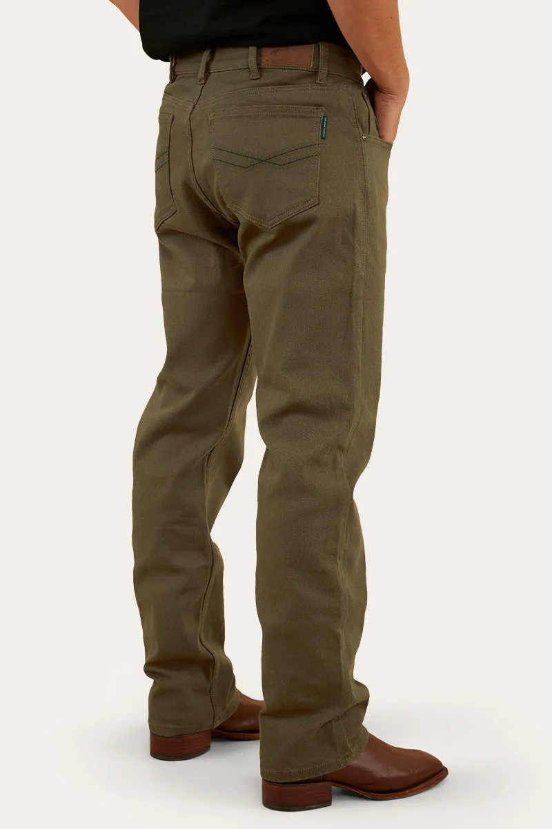 Muster Mens Slim Straight Fit Jean - Military Green