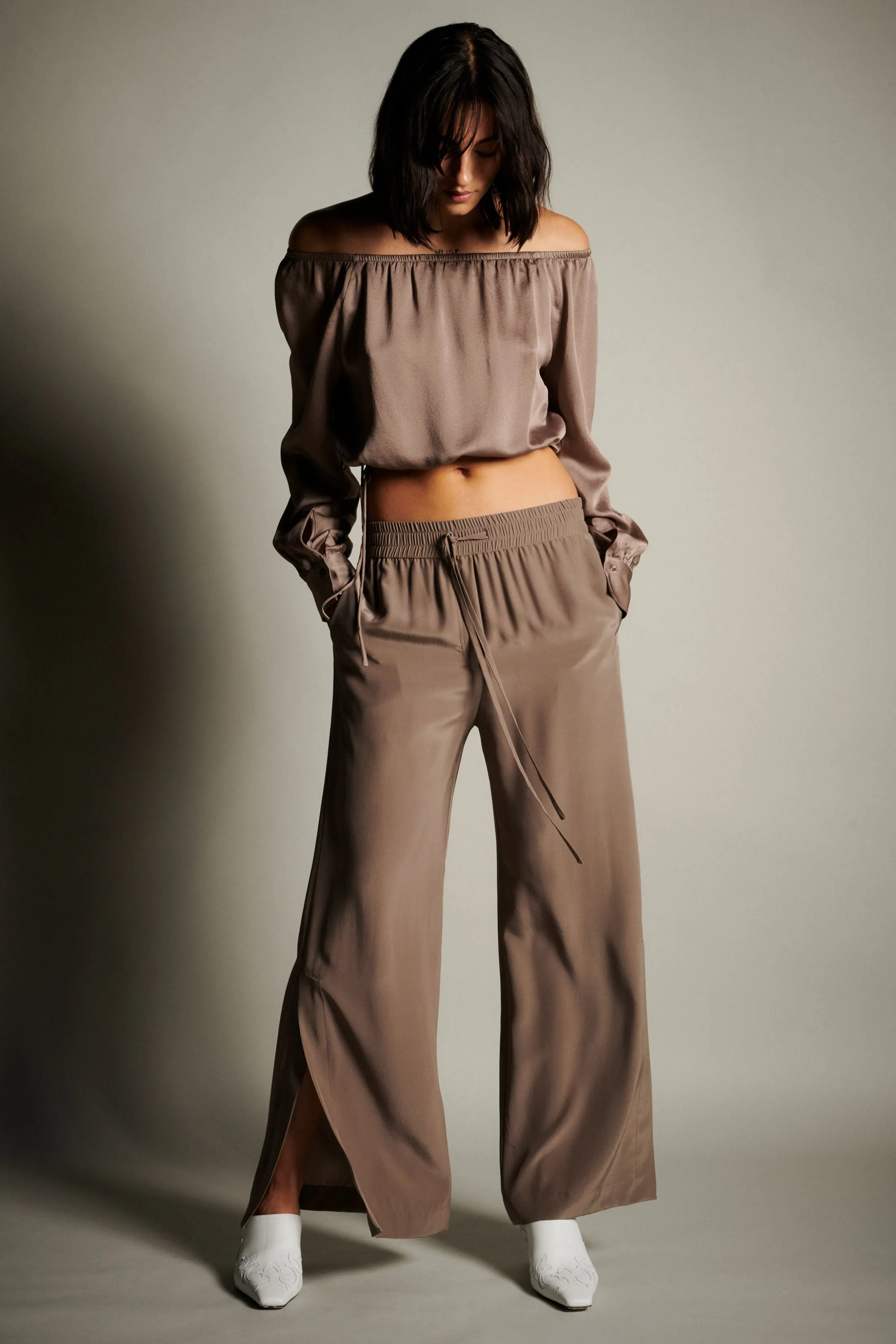 Pajama Wide Leg Silk Pants - Ash