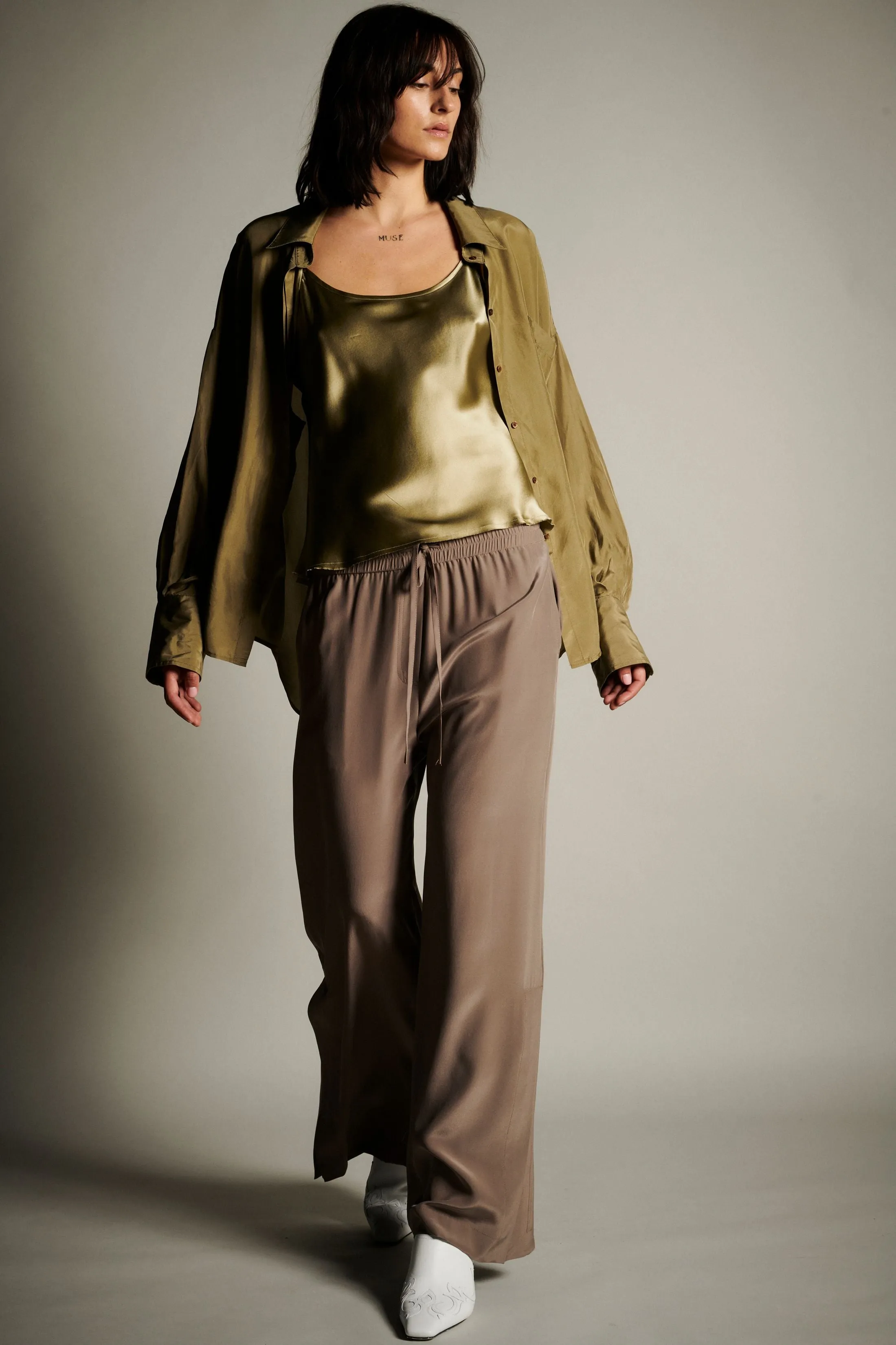 Pajama Wide Leg Silk Pants - Ash