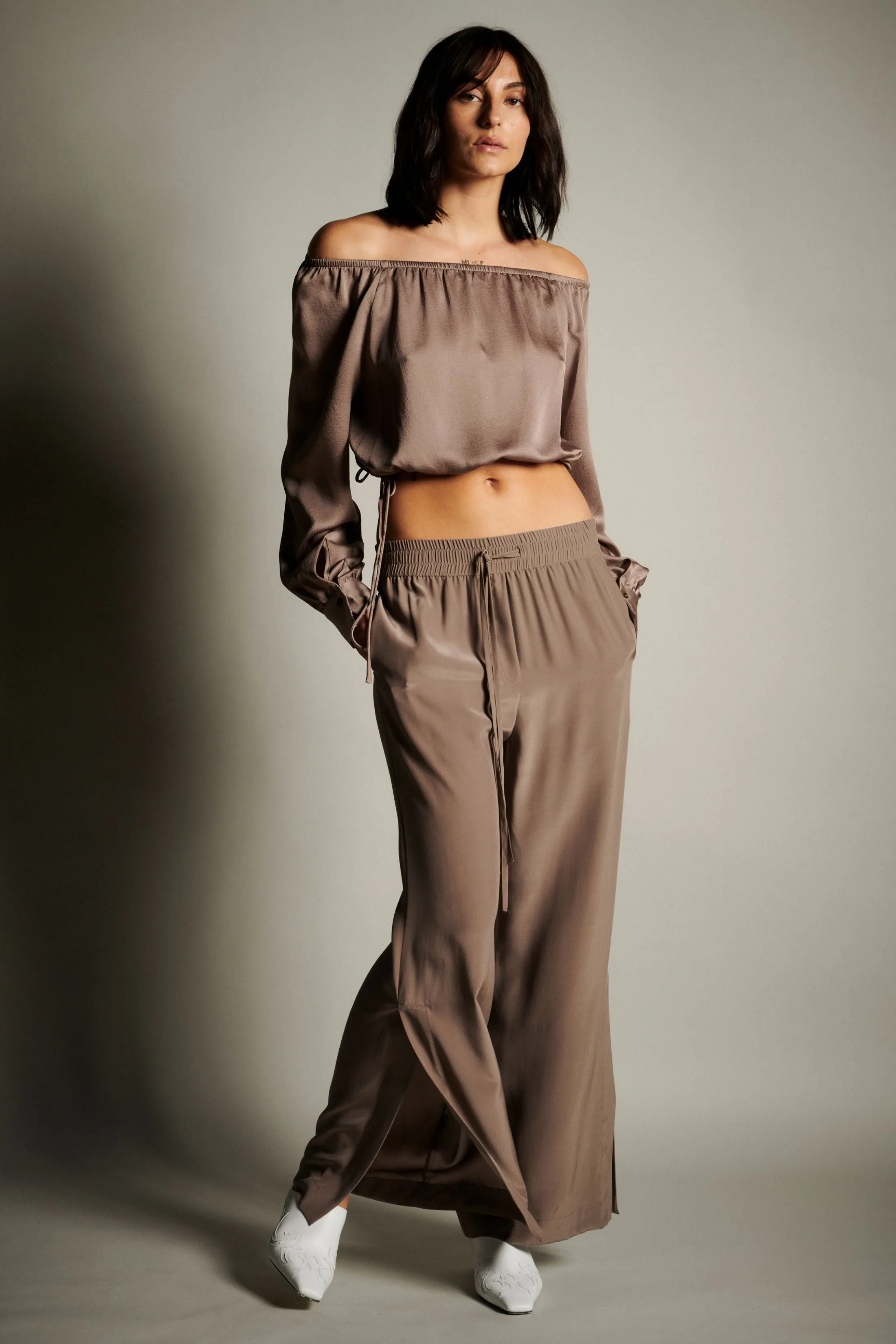 Pajama Wide Leg Silk Pants - Ash