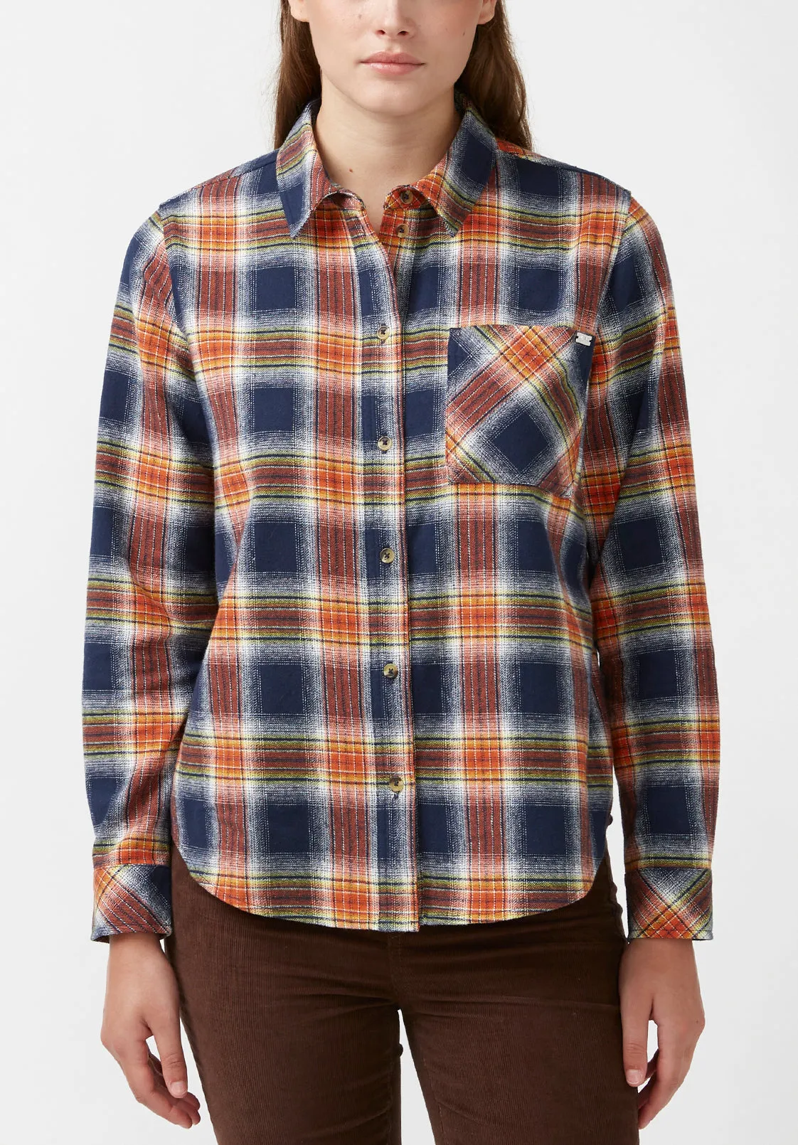 Percy Women's Button-Down Shirt in Navy Orange Plaid - WT0072F